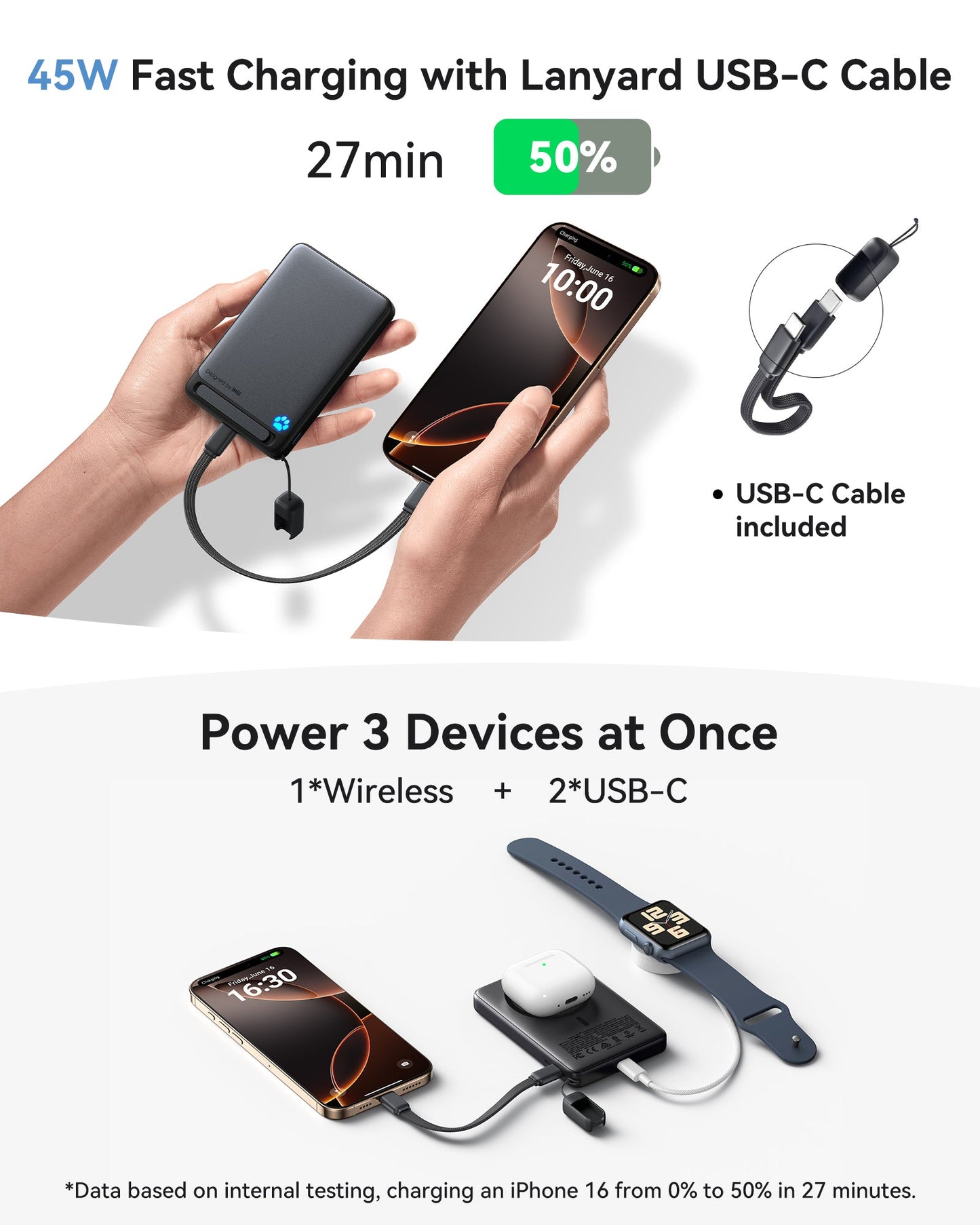 INIU SnapGo P73-E1 Wireless Charger Qi2 15W 10000mAh