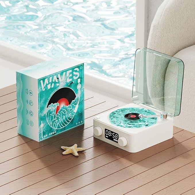 Retro-Style Wireless Waves Vinyl Bluetooth Speaker, Aqua Vinyl Speaker