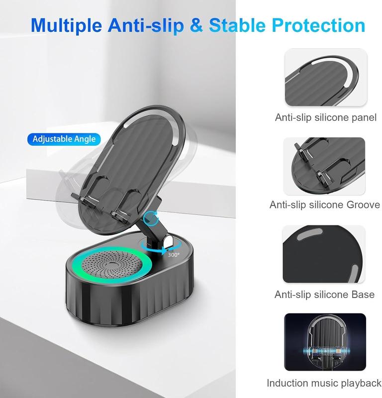 Foldable Phone Holder With Bluetooth Speaker