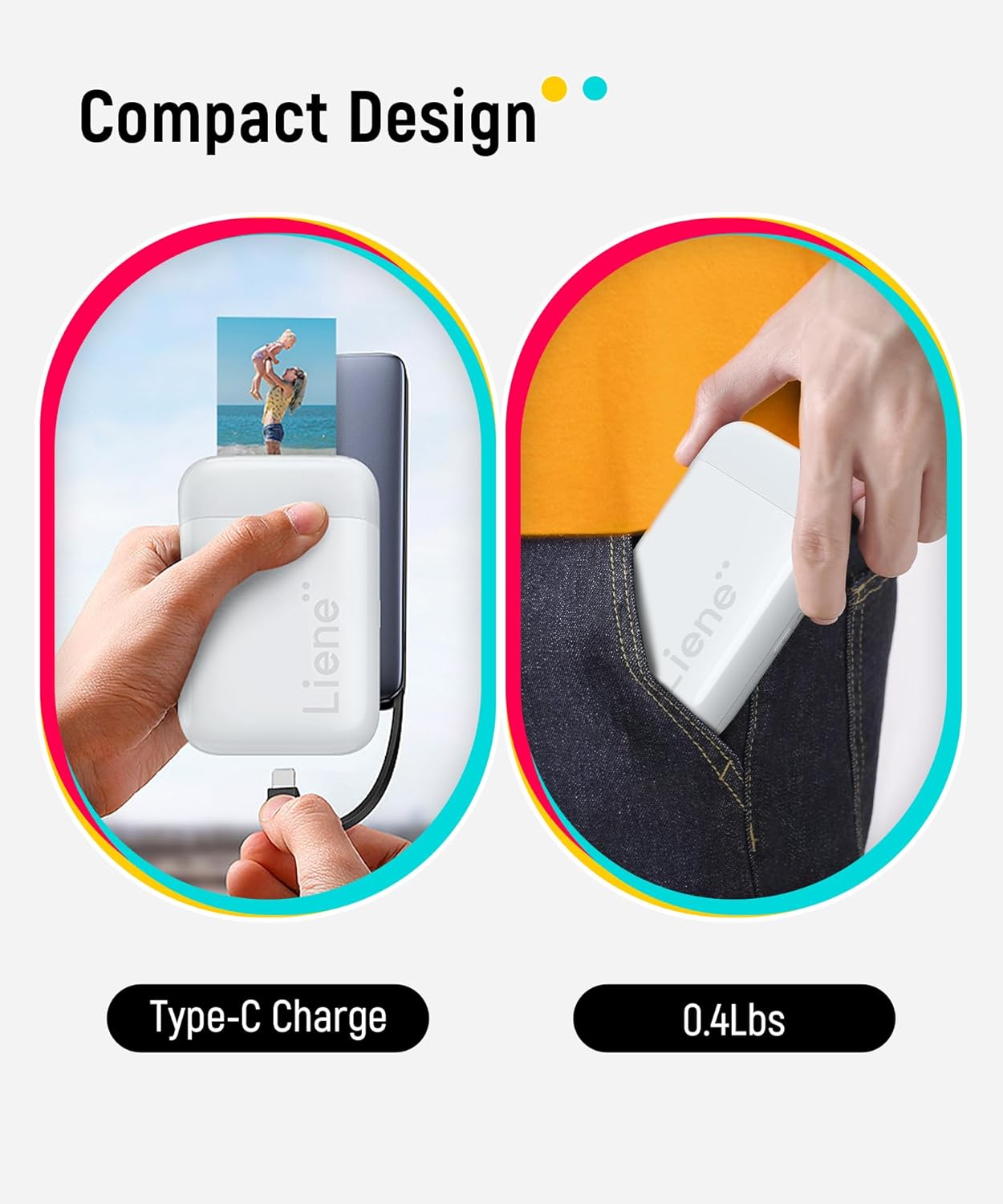 Mini Photo Printer, Bluetooth 5.0, Compatible w/iOS & Android