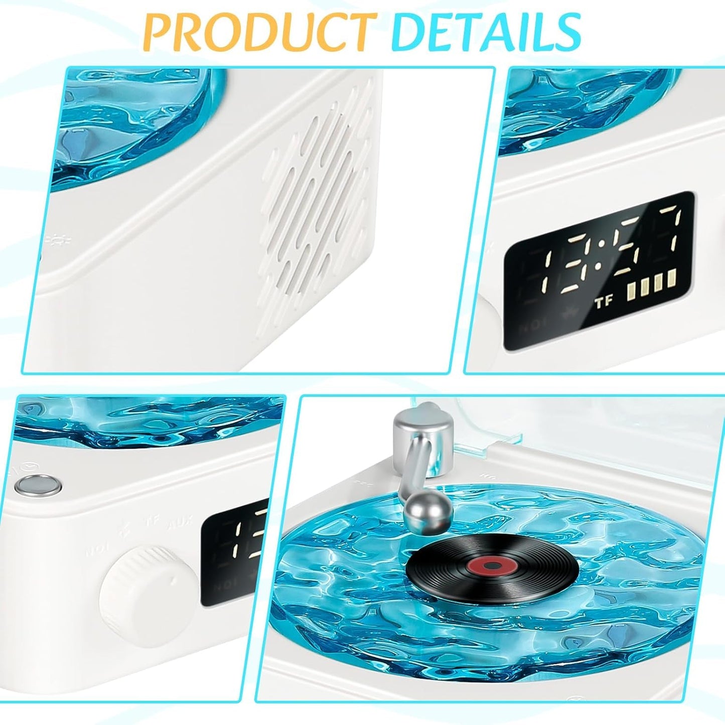 Retro-Style Wireless Waves Vinyl Bluetooth Speaker, Aqua Vinyl Speaker
