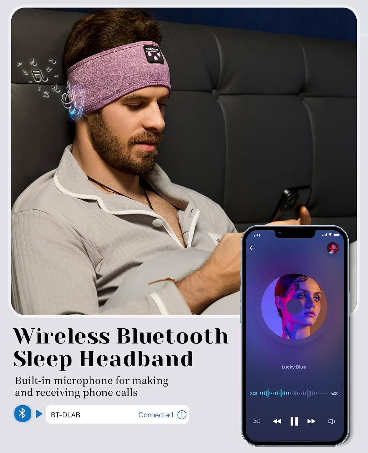Perytong Sleep Headphones Wireless, Bluetooth Sports Headband Headphones with Ultra-Thin HD Stereo Speakers Perfect for Sleeping,Workout,Jogging,Yoga,Insomnia, Air Travel, Meditation