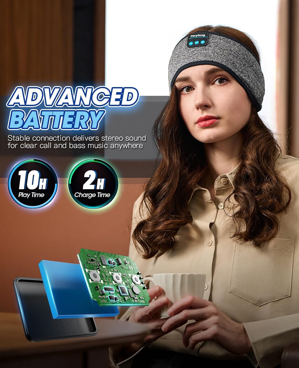 Perytong Sleep Headphones Wireless, Bluetooth Sports Headband Headphones with Ultra-Thin HD Stereo Speakers Perfect for Sleeping,Workout,Jogging,Yoga,Insomnia, Air Travel, Meditation