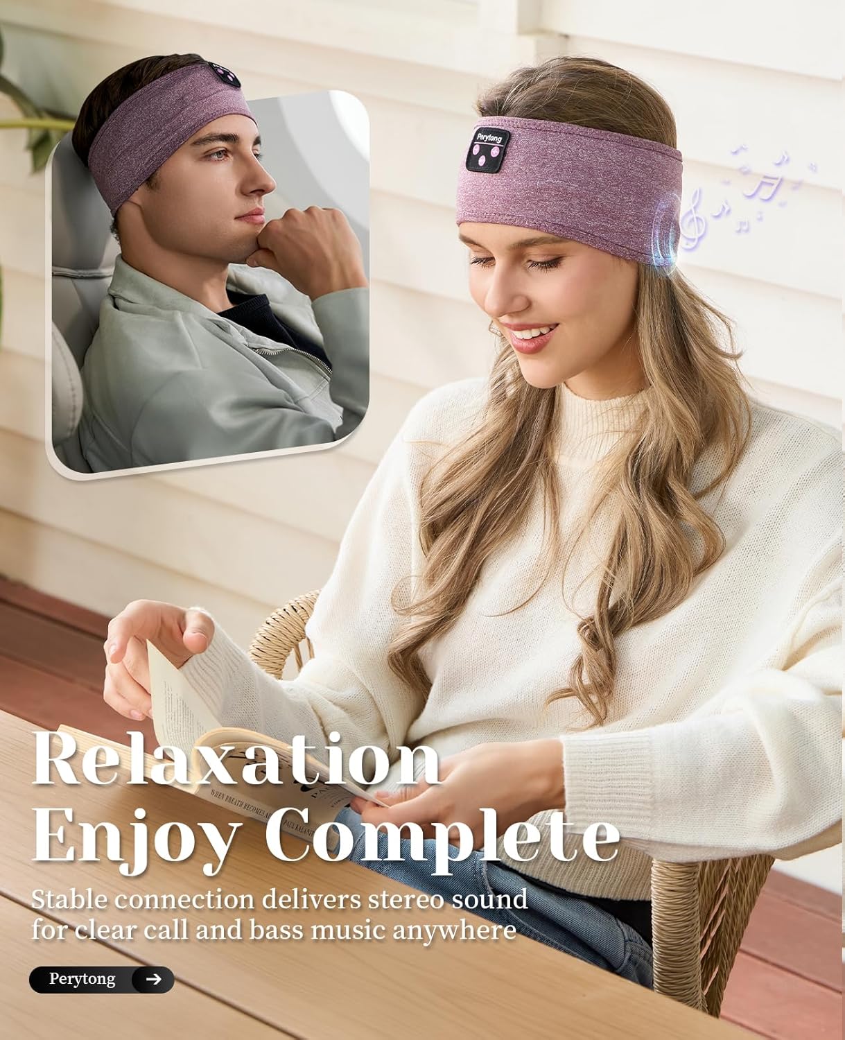 Perytong Sleep Headphones Wireless, Bluetooth Sports Headband Headphones with Ultra-Thin HD Stereo Speakers Perfect for Sleeping,Workout,Jogging,Yoga,Insomnia, Air Travel, Meditation