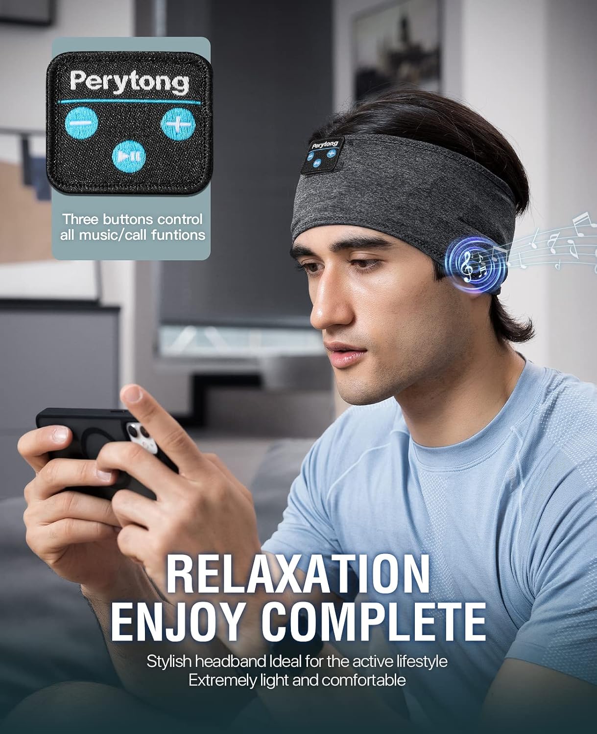 Perytong Sleep Headphones Wireless, Bluetooth Sports Headband Headphones with Ultra-Thin HD Stereo Speakers Perfect for Sleeping,Workout,Jogging,Yoga,Insomnia, Air Travel, Meditation
