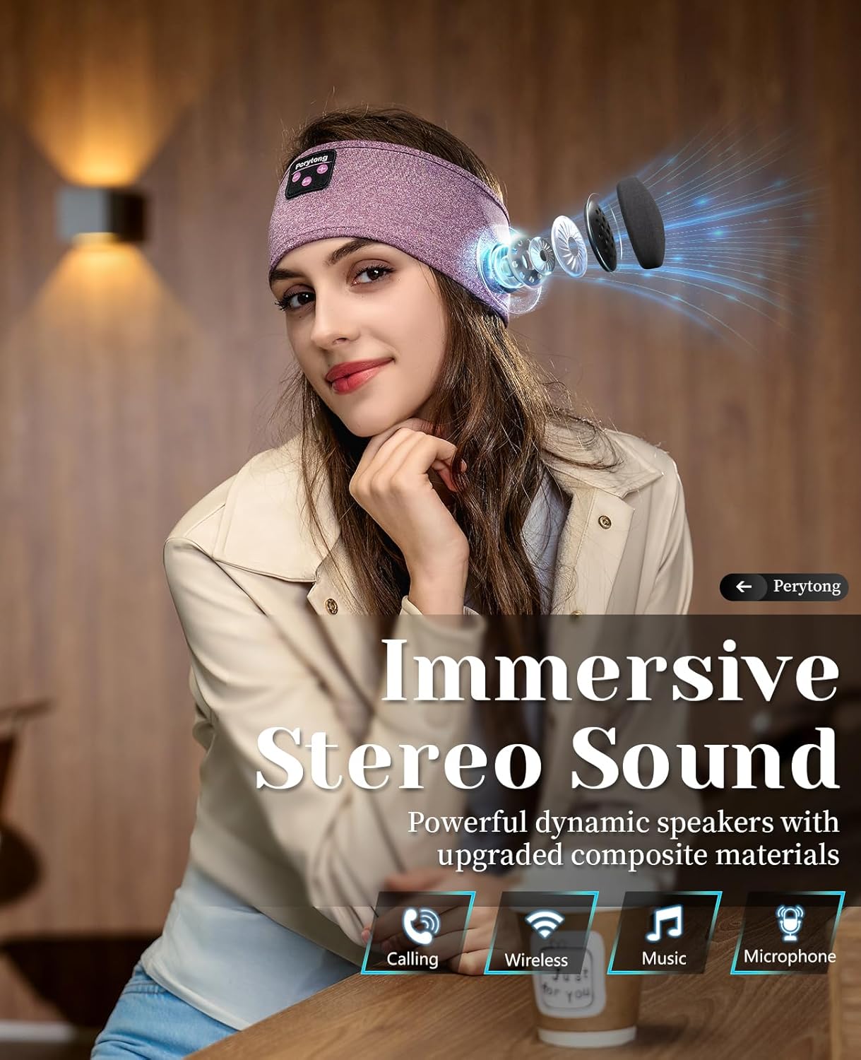 Perytong Sleep Headphones Wireless, Bluetooth Sports Headband Headphones with Ultra-Thin HD Stereo Speakers Perfect for Sleeping,Workout,Jogging,Yoga,Insomnia, Air Travel, Meditation
