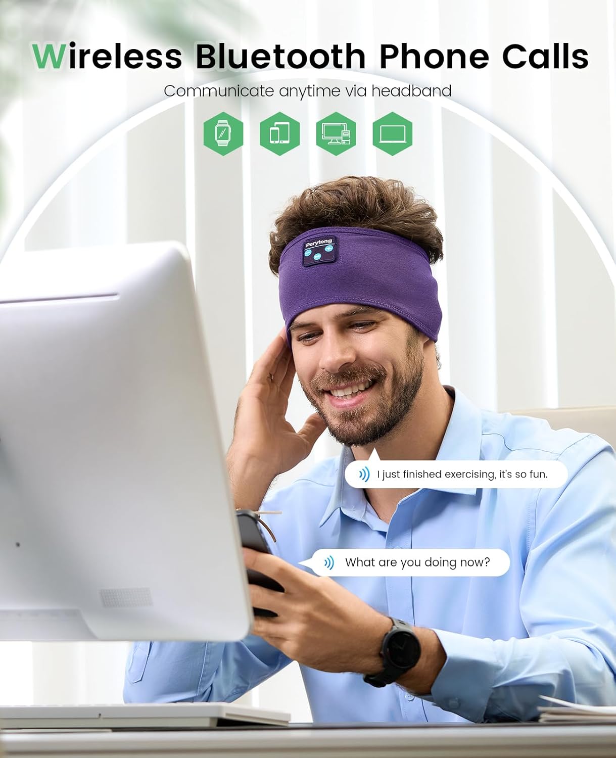 Perytong Sleep Headphones Wireless, Bluetooth Sports Headband Headphones with Ultra-Thin HD Stereo Speakers Perfect for Sleeping,Workout,Jogging,Yoga,Insomnia, Air Travel, Meditation
