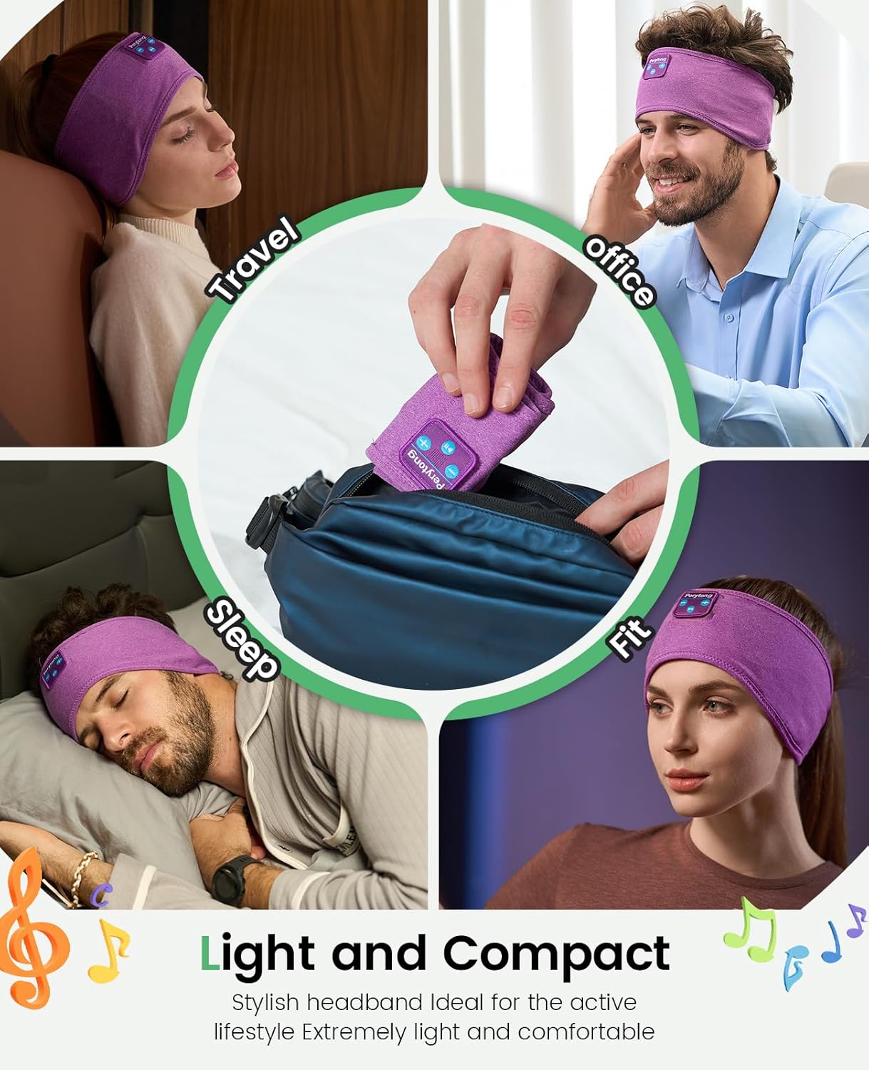 Perytong Sleep Headphones Wireless, Bluetooth Sports Headband Headphones with Ultra-Thin HD Stereo Speakers Perfect for Sleeping,Workout,Jogging,Yoga,Insomnia, Air Travel, Meditation