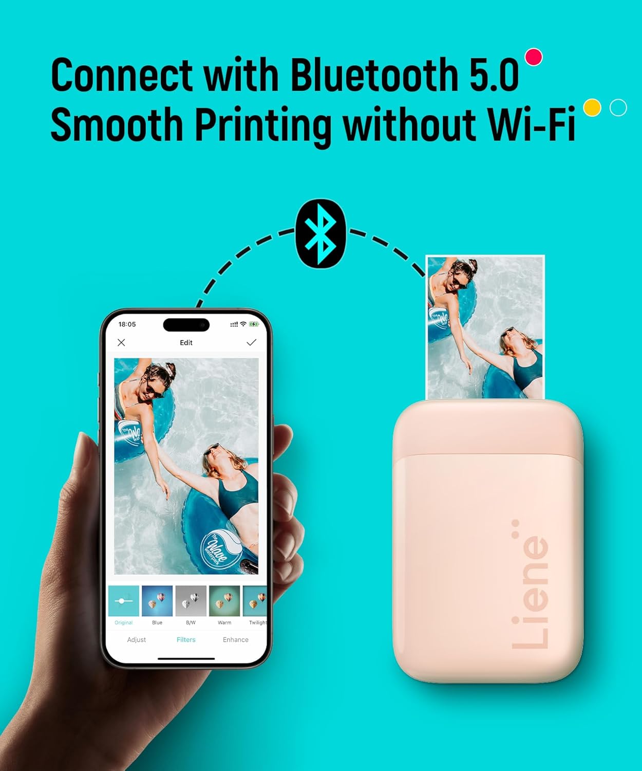Mini Photo Printer, Bluetooth 5.0, Compatible w/iOS & Android