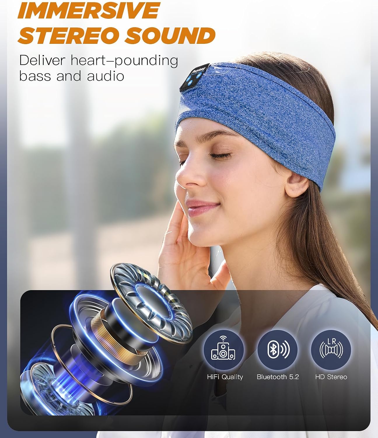 Perytong Sleep Headphones Wireless, Bluetooth Sports Headband Headphones with Ultra-Thin HD Stereo Speakers Perfect for Sleeping,Workout,Jogging,Yoga,Insomnia, Air Travel, Meditation