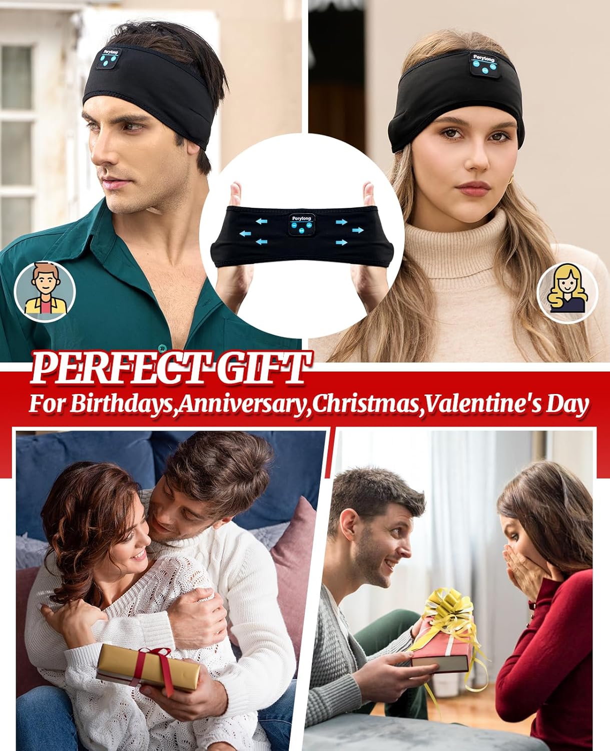 Perytong Sleep Headphones Wireless, Bluetooth Sports Headband Headphones with Ultra-Thin HD Stereo Speakers Perfect for Sleeping,Workout,Jogging,Yoga,Insomnia, Air Travel, Meditation