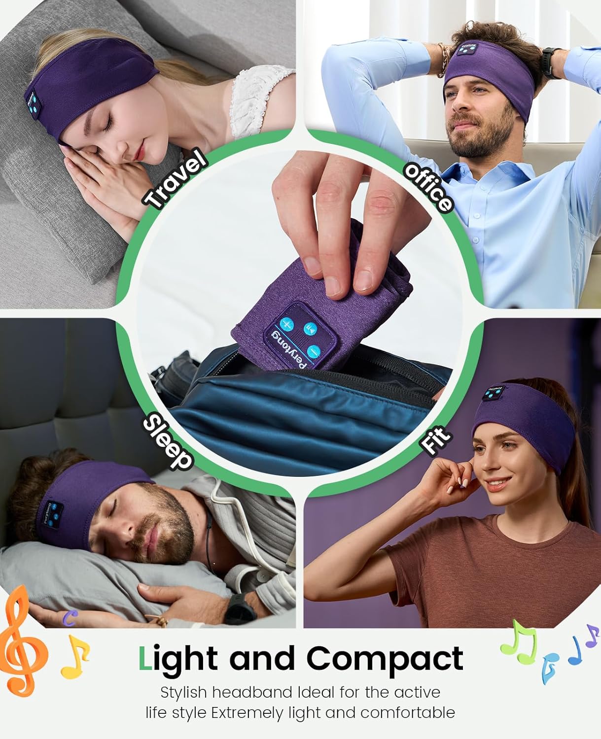 Perytong Sleep Headphones Wireless, Bluetooth Sports Headband Headphones with Ultra-Thin HD Stereo Speakers Perfect for Sleeping,Workout,Jogging,Yoga,Insomnia, Air Travel, Meditation
