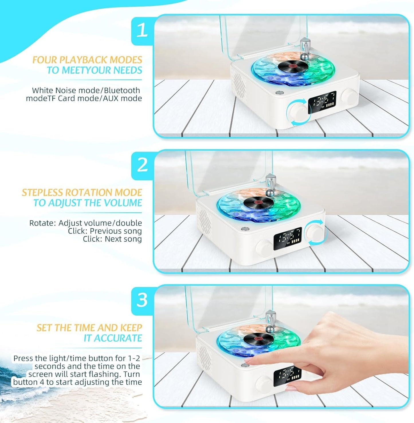 Retro-Style Wireless Waves Vinyl Bluetooth Speaker, Aqua Vinyl Speaker