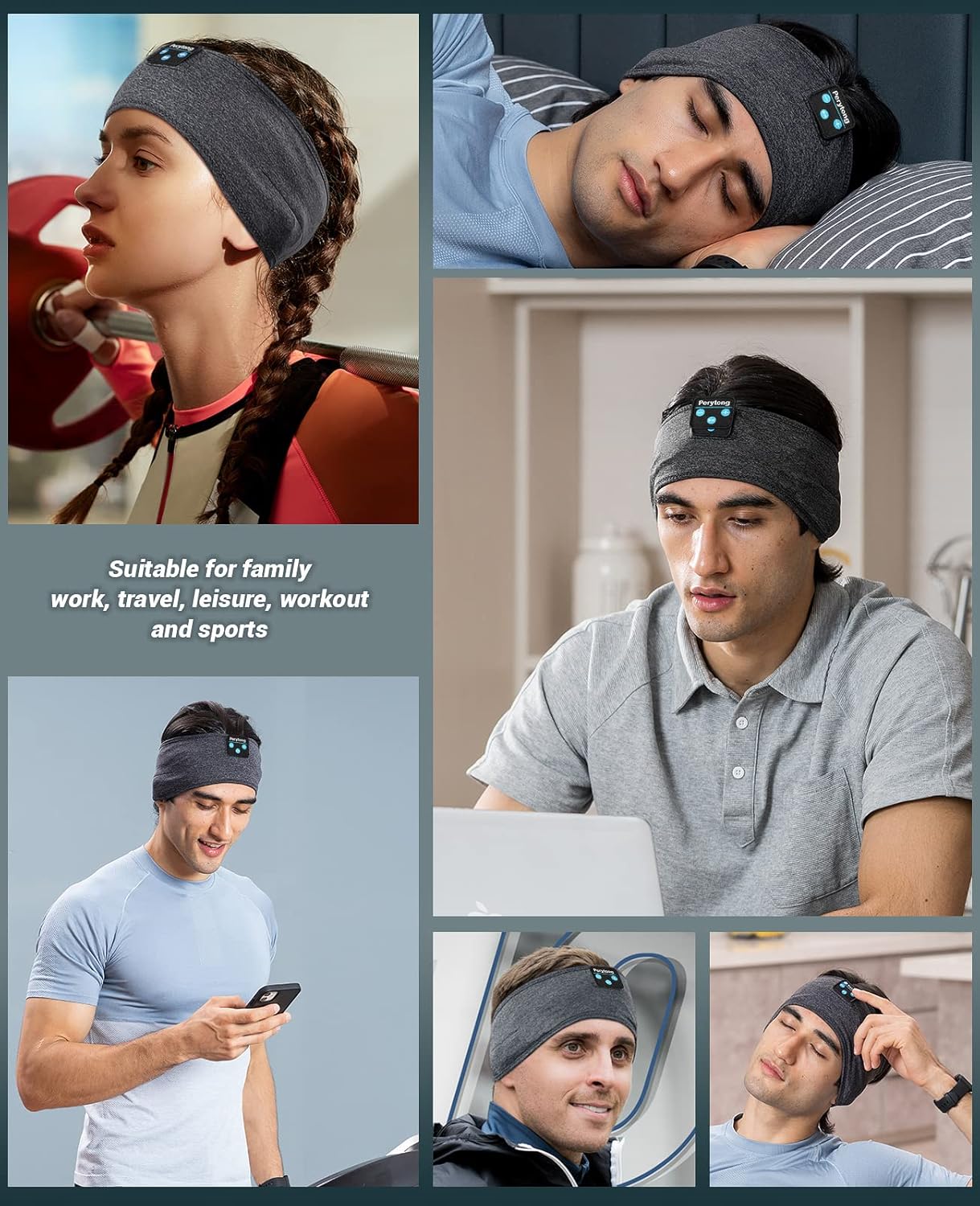 Perytong Sleep Headphones Wireless, Bluetooth Sports Headband Headphones with Ultra-Thin HD Stereo Speakers Perfect for Sleeping,Workout,Jogging,Yoga,Insomnia, Air Travel, Meditation