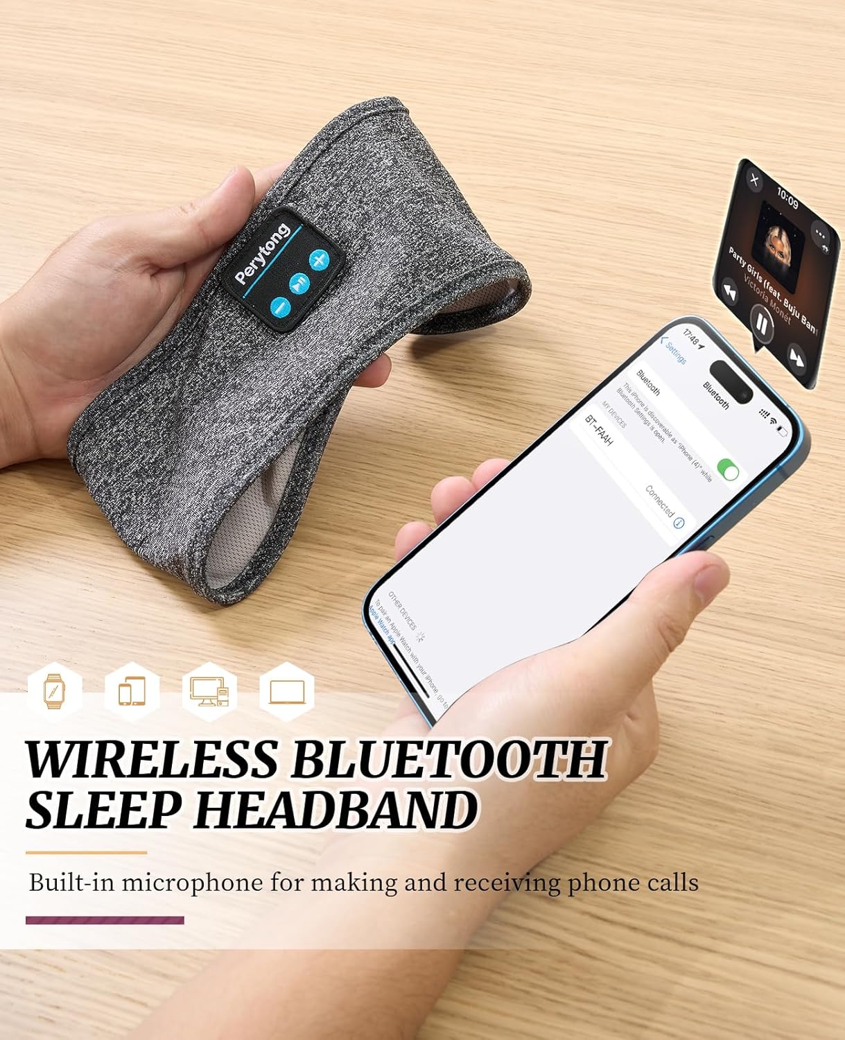 Perytong Sleep Headphones Wireless, Bluetooth Sports Headband Headphones with Ultra-Thin HD Stereo Speakers Perfect for Sleeping,Workout,Jogging,Yoga,Insomnia, Air Travel, Meditation