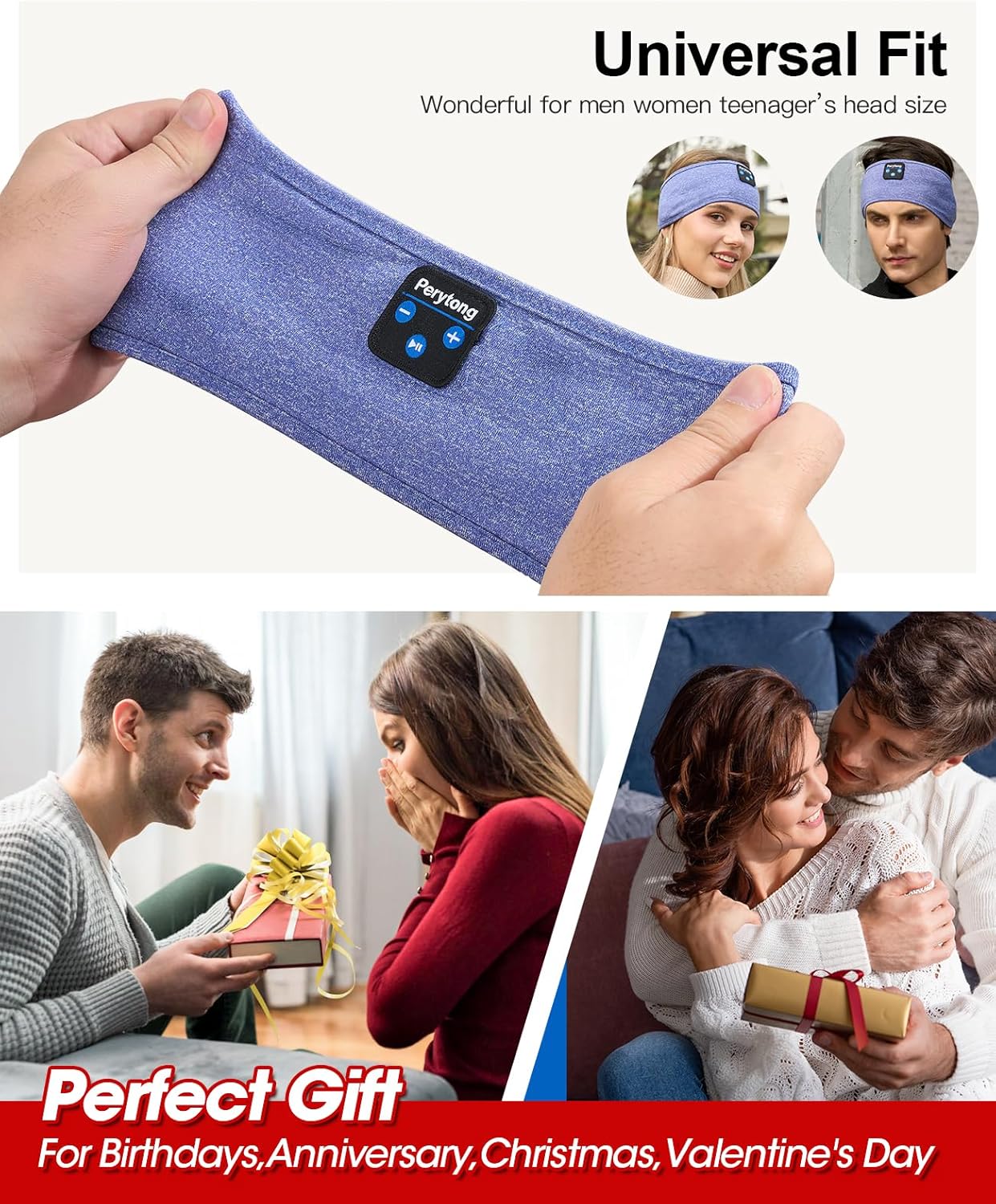 Perytong Sleep Headphones Wireless, Bluetooth Sports Headband Headphones with Ultra-Thin HD Stereo Speakers Perfect for Sleeping,Workout,Jogging,Yoga,Insomnia, Air Travel, Meditation