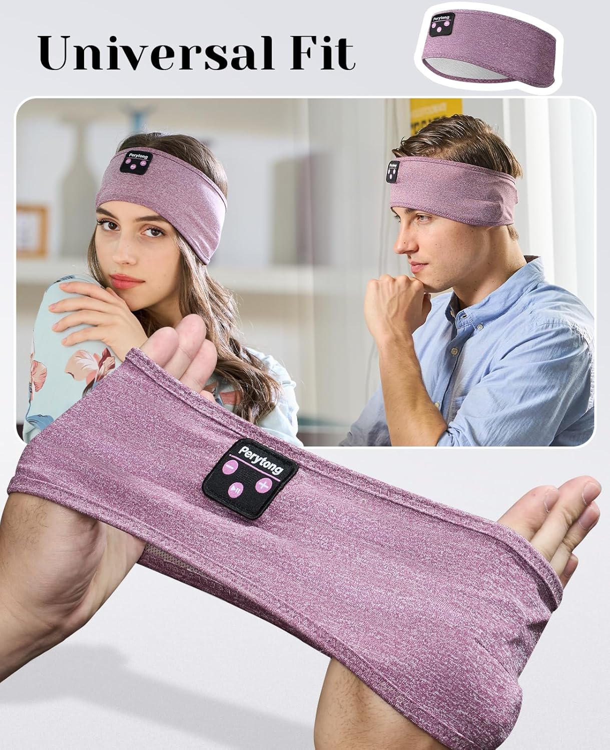 Perytong Sleep Headphones Wireless, Bluetooth Sports Headband Headphones with Ultra-Thin HD Stereo Speakers Perfect for Sleeping,Workout,Jogging,Yoga,Insomnia, Air Travel, Meditation