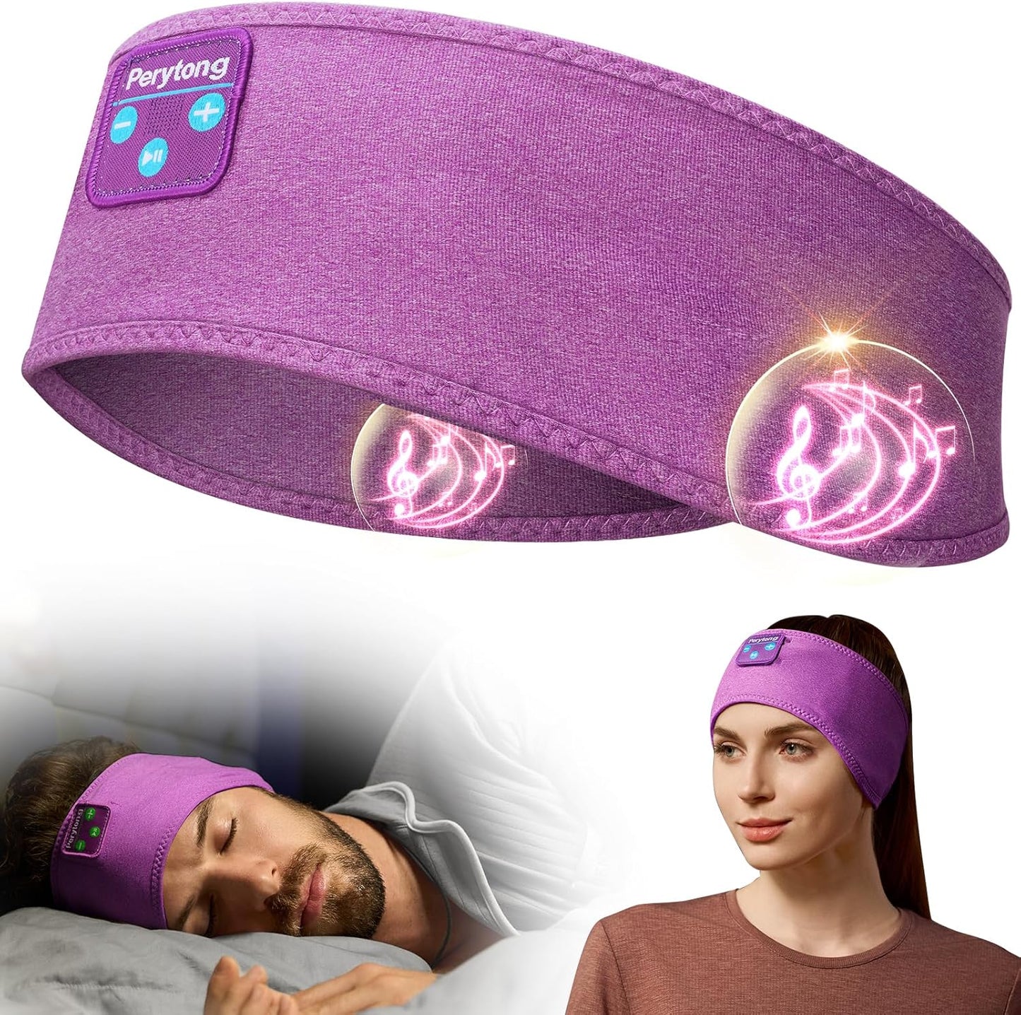 Perytong Sleep Headphones Wireless, Bluetooth Sports Headband Headphones with Ultra-Thin HD Stereo Speakers Perfect for Sleeping,Workout,Jogging,Yoga,Insomnia, Air Travel, Meditation