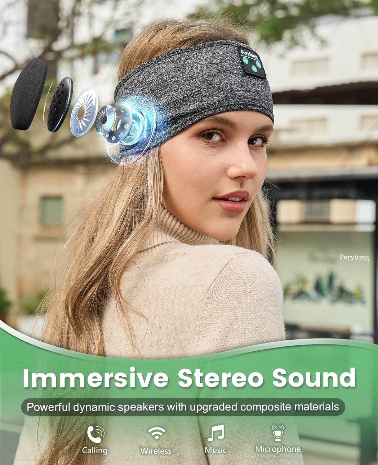Perytong Sleep Headphones Wireless, Bluetooth Sports Headband Headphones with Ultra-Thin HD Stereo Speakers Perfect for Sleeping,Workout,Jogging,Yoga,Insomnia, Air Travel, Meditation