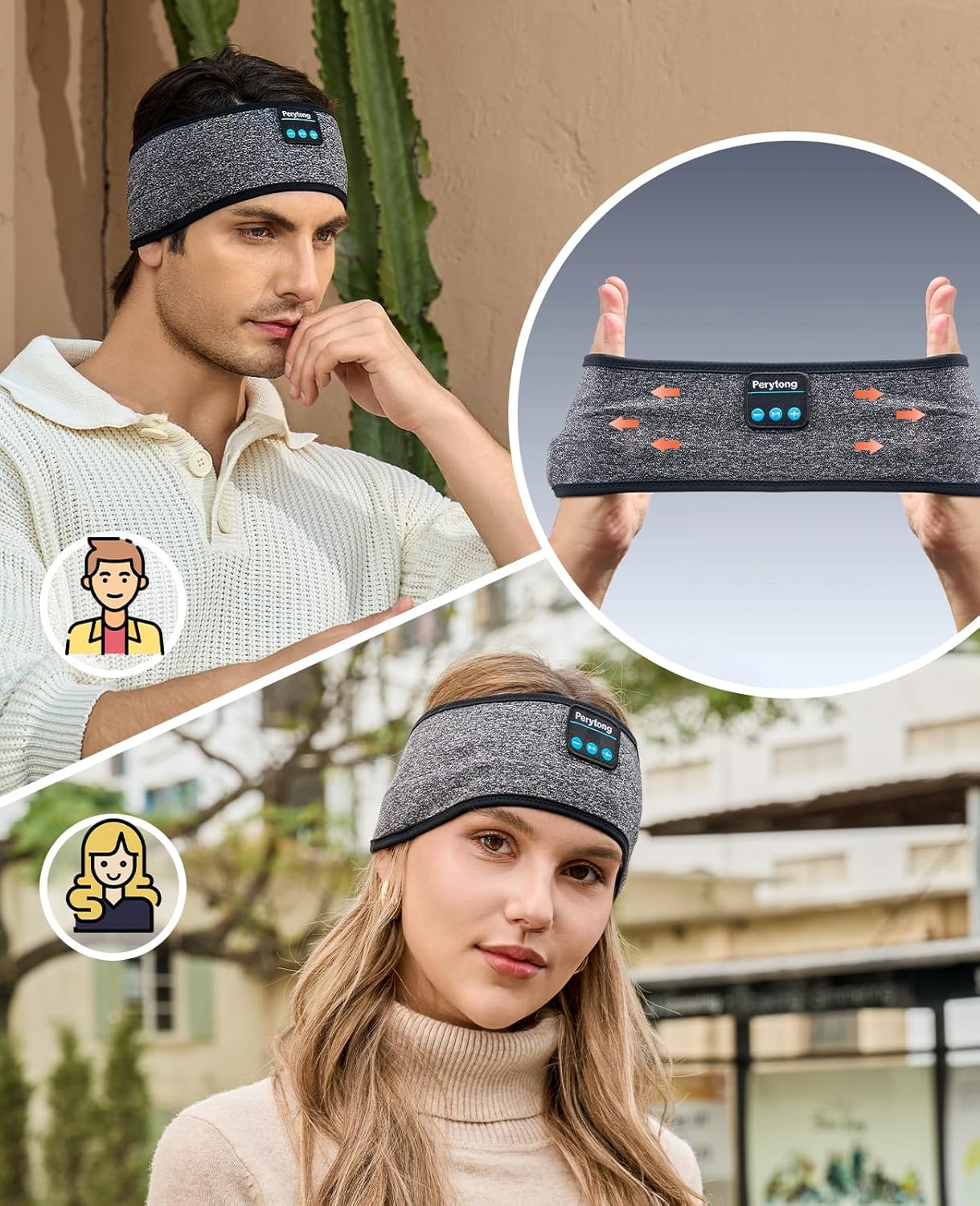 Perytong Sleep Headphones Wireless, Bluetooth Sports Headband Headphones with Ultra-Thin HD Stereo Speakers Perfect for Sleeping,Workout,Jogging,Yoga,Insomnia, Air Travel, Meditation