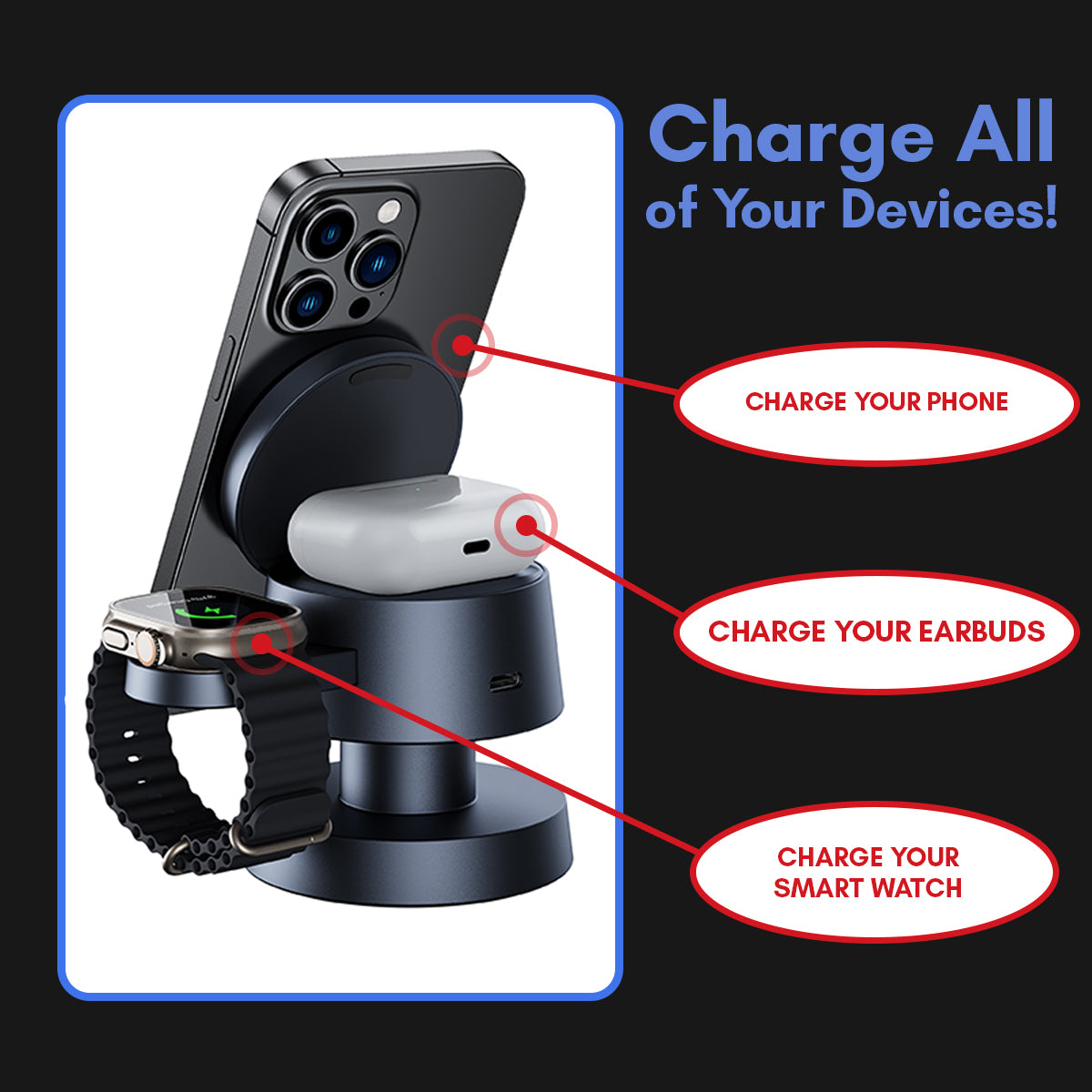 Mushroom Style 4-in-1 Wireless Charging Stand with Lamp