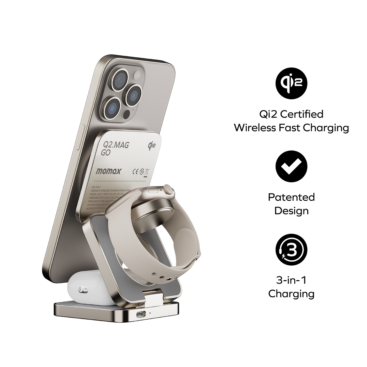 Q2.Mag 3-in-1 Magnetic Wireless Charging Stand Qi2 25W