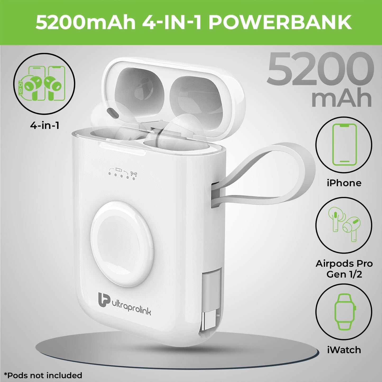 4-in-1 PowerBank for iPhone - Pods Pro - iWatch