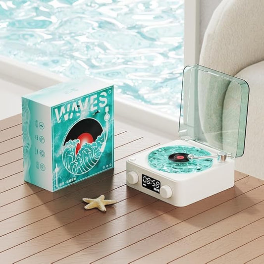 Retro-Style Wireless Waves Vinyl Bluetooth Speaker, Aqua Vinyl Speaker