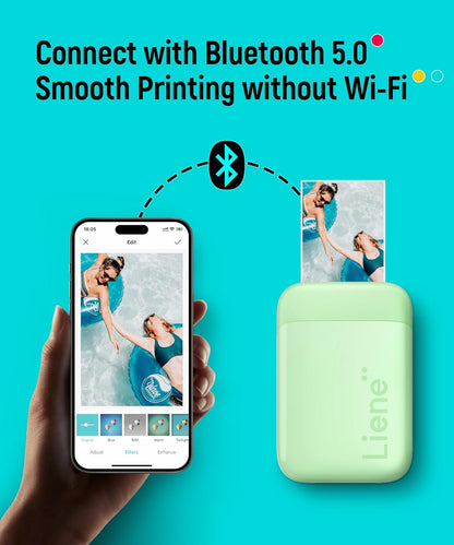 Mini Photo Printer, Bluetooth 5.0, Compatible w/iOS & Android