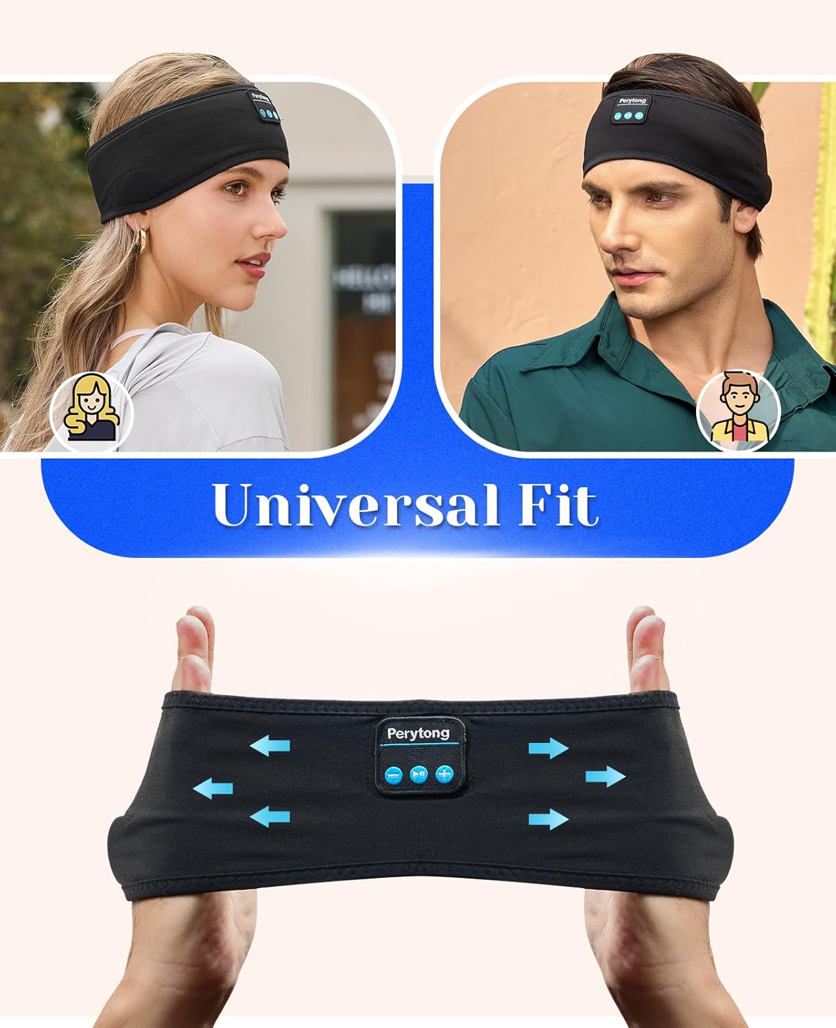 Perytong Sleep Headphones Wireless, Bluetooth Sports Headband Headphones with Ultra-Thin HD Stereo Speakers Perfect for Sleeping,Workout,Jogging,Yoga,Insomnia, Air Travel, Meditation