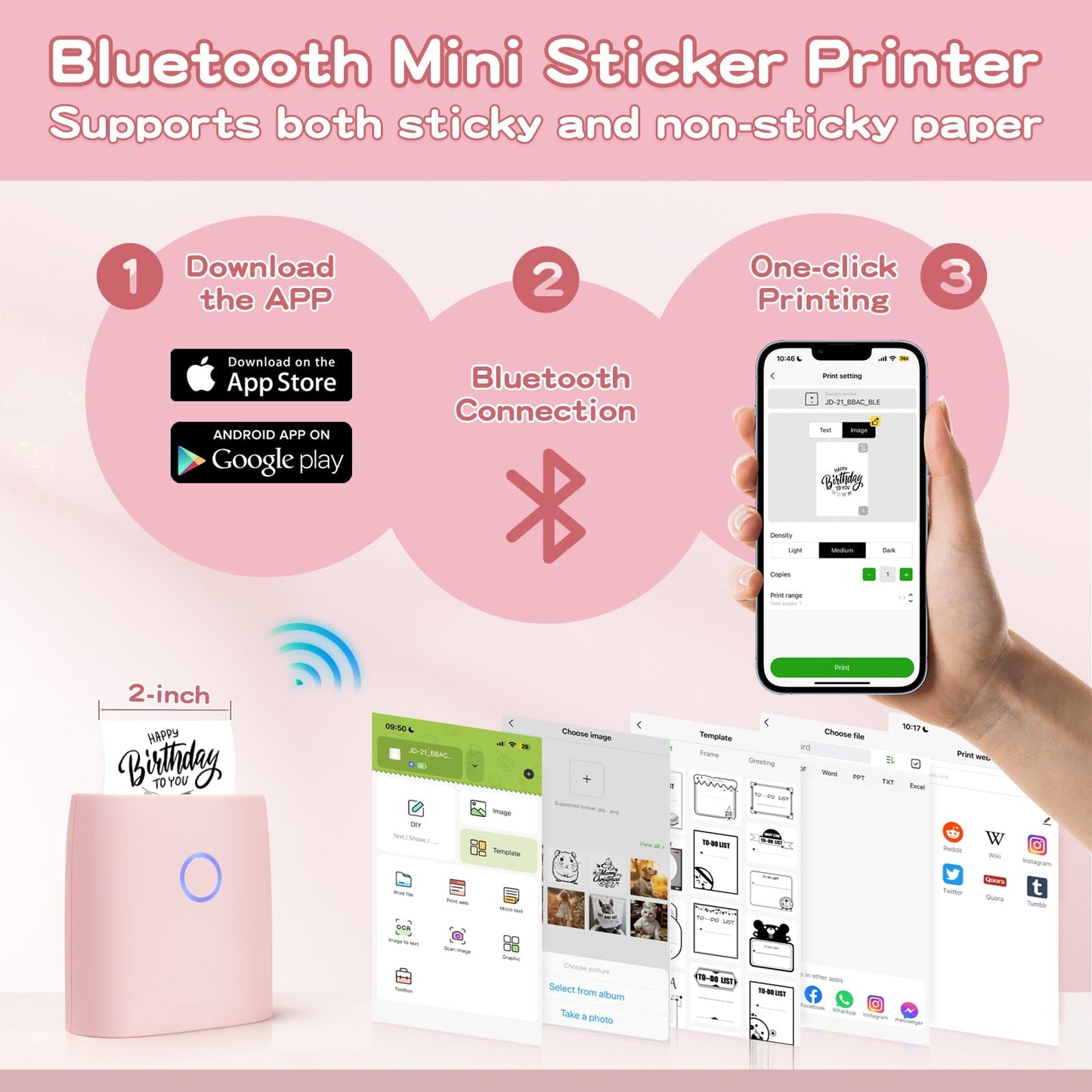 Mini Sticker Printer-2 Inch Bluetooth Thermal Pocket Printer