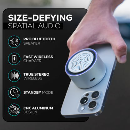 3in1 Bluetooth Speaker + Wireless Charger with Magnetic Mount